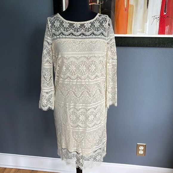 Max Studio ecru lace shift style midi. Small. New. - Picture 1 of 6